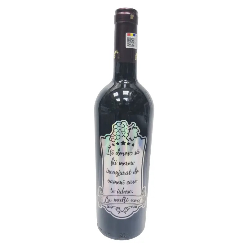 Iti doresc sa fii mereu..., la multi ani, vin rosu cabernet sauvignon personalizat cu mesaj, demisec, 750ml, 13.5% alcool